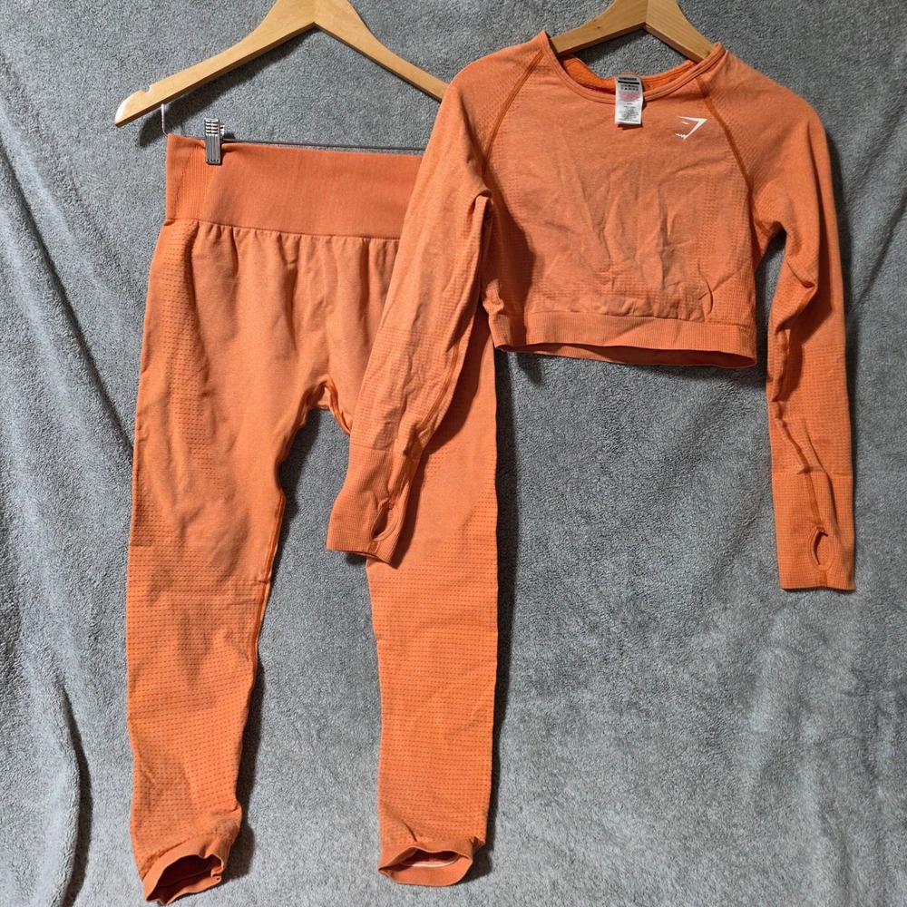 Gymshark Vital Seamless 2.0 Set Orange Marl Crop Top Leggings XL B1A3D